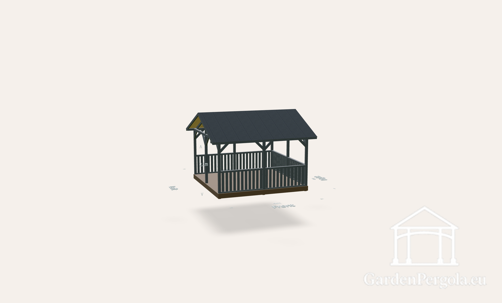 Gazebo 4x4m with anthracite gray shingle dual slope roof