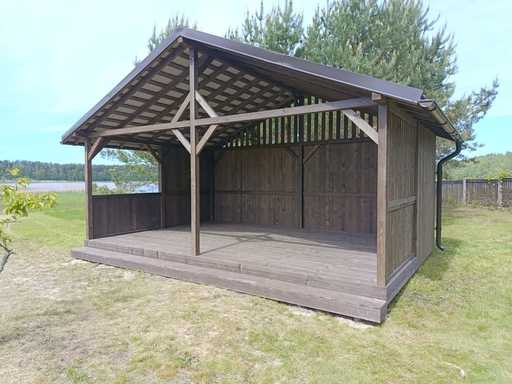 4x6 m Trepaviljong — Romslig Hagepaviljong med Gulv og Dobbel Skråtak - garden gazebo pergola