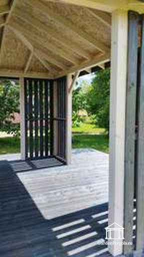3x4 m Trepaviljong med 4x4 m Terrasse — Koselig Hagepaviljong med Gulv og Åpen Terrasse