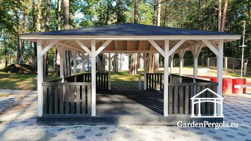 5x5 m Trepaviljong — Romslig Hagepaviljong med Gulv og To Åpne Innganger - garden gazebo pergola