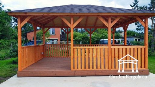 4x5 m Amber Trepaviljong — Romslig Hagepaviljong med Gulv, Rekkverk og Overbygd Tak - garden gazebo pergola