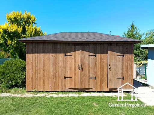 3x5,5 m Skreddersydd Trehagebod — Romslig Lagringsbod med Bred Dobbeltdør - garden gazebo pergola