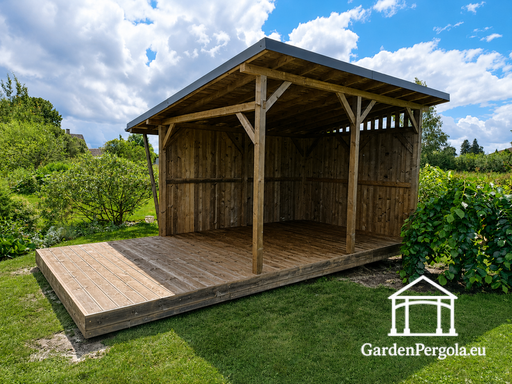 3x6 m naturlig trehagepaviljong dekket med 3x4 m tak - garden gazebo pergola
