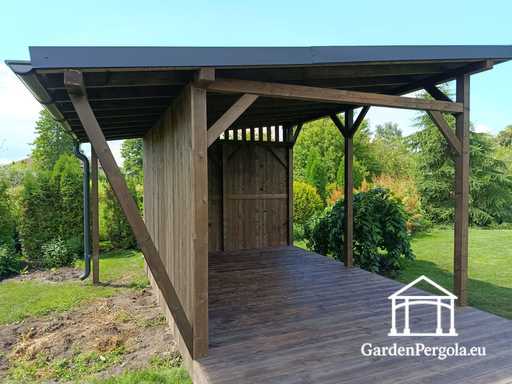 3x6 m naturlig trehagepaviljong dekket med 3x4 m tak
