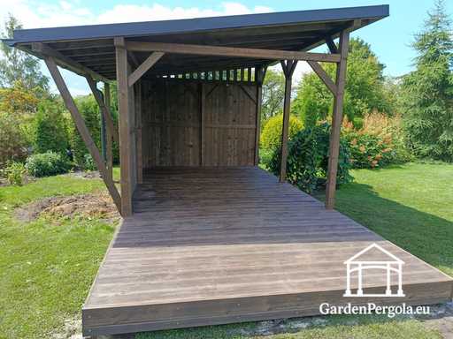 3x6 m naturlig trehagepaviljong dekket med 3x4 m tak