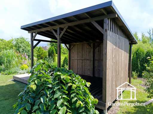 3x6 m naturlig trehagepaviljong dekket med 3x4 m tak