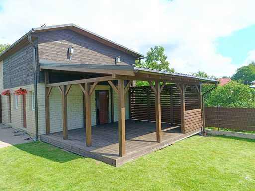 Mørk brun trehus-tilknyttet veranda med overbygd tak – 4,8×6 m - garden gazebo pergola