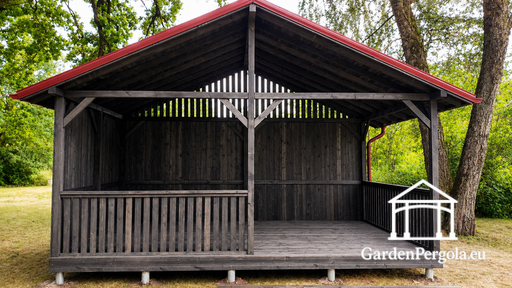 4x6 m Mørkegrå Trehagepaviljong med Metalltak - garden gazebo pergola