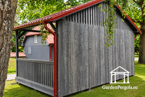 4x6 m Mørkegrå Trehagepaviljong med Metalltak