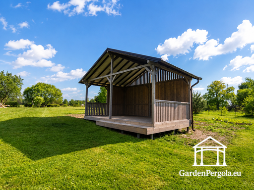4x6 m Grå Tre Hagepaviljong med Trinn - garden gazebo pergola