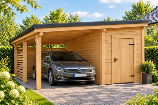 4x5 m trecarport med et lite lagringsrom