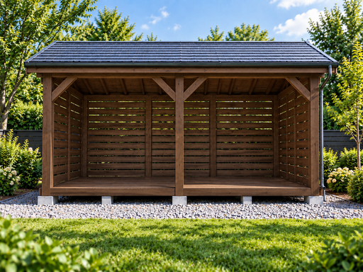 3 × 4,5 m åpen vedbod i tre med saltak - garden gazebo pergola