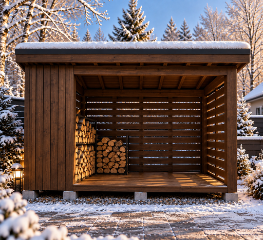 2 × 3 m vedskjul i tre med pulttak