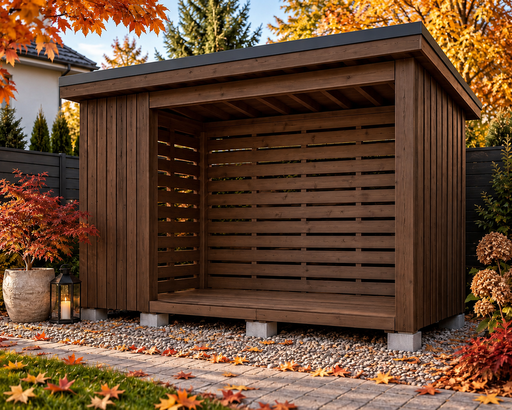 2 × 3 m vedskjul i tre med pulttak