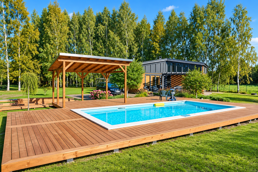 Unik 65 m² naturlig treterrasse ved basseng med integrert pergola - garden gazebo pergola