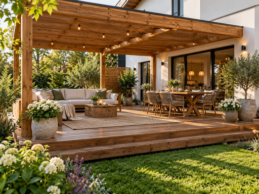 5 x 7 m naturlig treterrasse med trinn