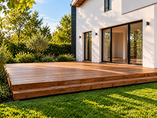 5 x 7 m naturlig treterrasse med trinn - garden gazebo pergola