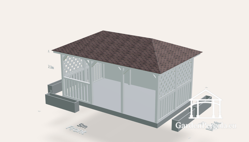 Gazebo 3x5m with brown shingle four slope roof