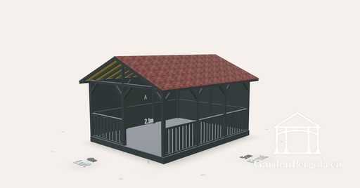 Paviljong 4x5m med rødt shingeltak med dobbel helning