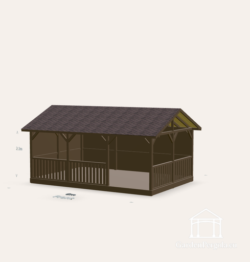 Gazebo 4x6m with brown shingle dual slope roof