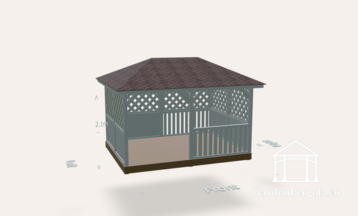 Gazebo 3x4m with brown shingle four slope roof